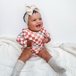 Muted Checkered Bubble Romper
